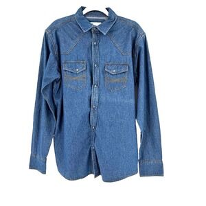 NEW Blue Ranchwear Chambray Denim Pearl Snap Shirt Men's Med Landman Yellowstone